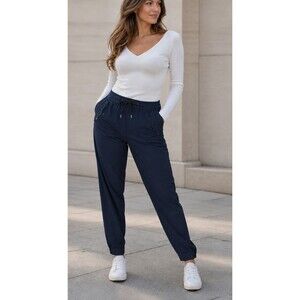 PASKHO Sanctuary Travel Pants L Navy Cropped Drawstring Tapered Utility Pants
